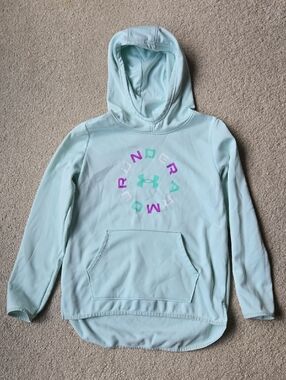 Under Armour Girls Mint Green Hoodie with Multicolor Logo